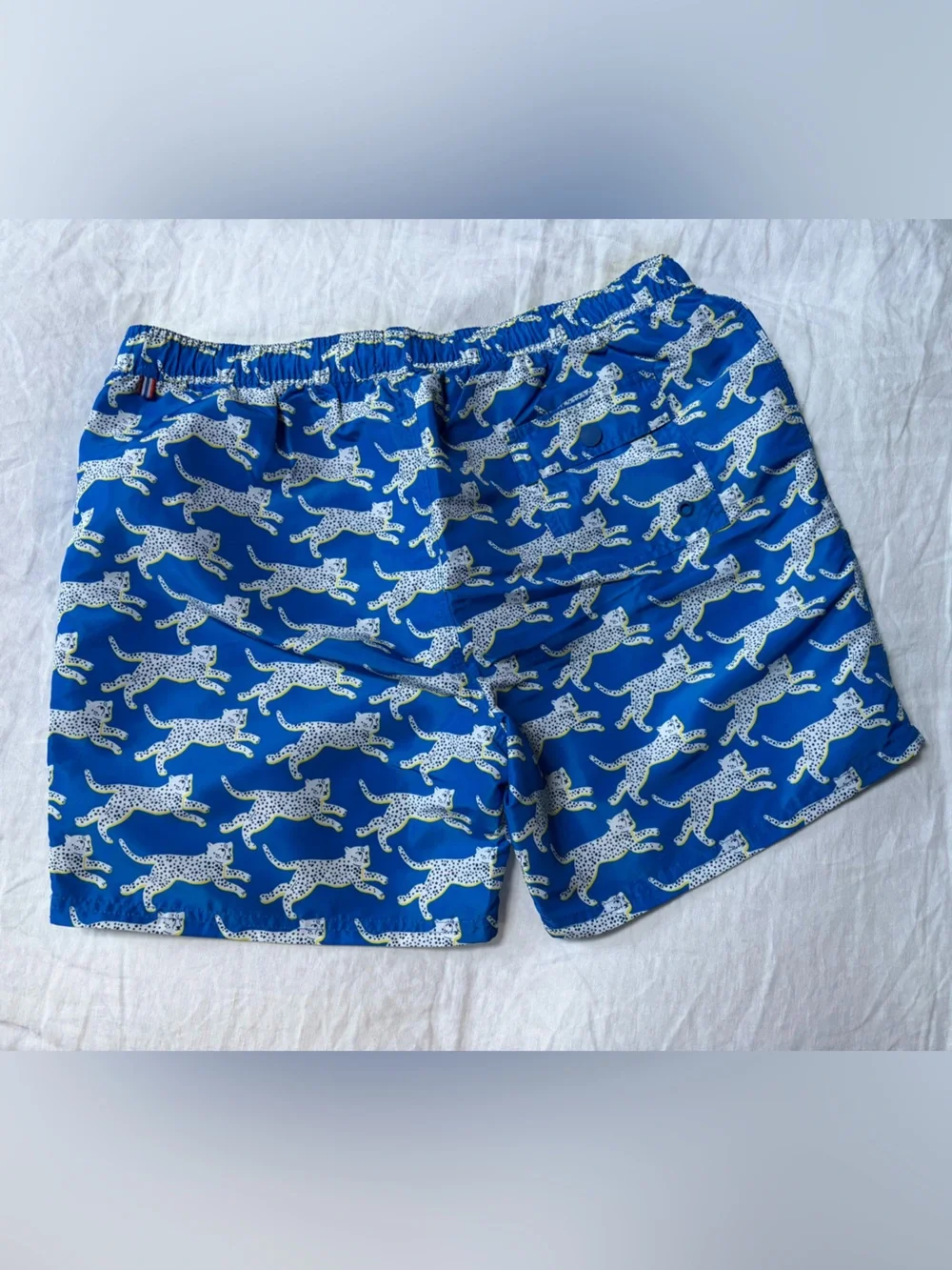 Boden Men's Blue Cheetah Print Lined Swim Shorts